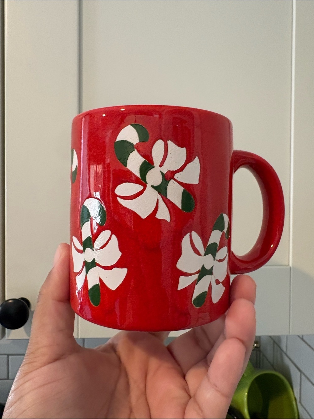 Vintage Waechtersbach Germany Red Ceramic Mug With Green and White Candy Canes - Picture 6 of 9